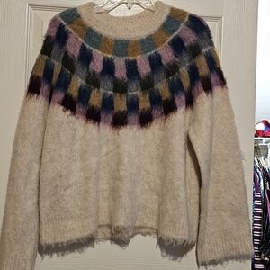 SOLD Madewell Fair Isle Oversized Cream and Multicolor Patterned Sweater Sz XL